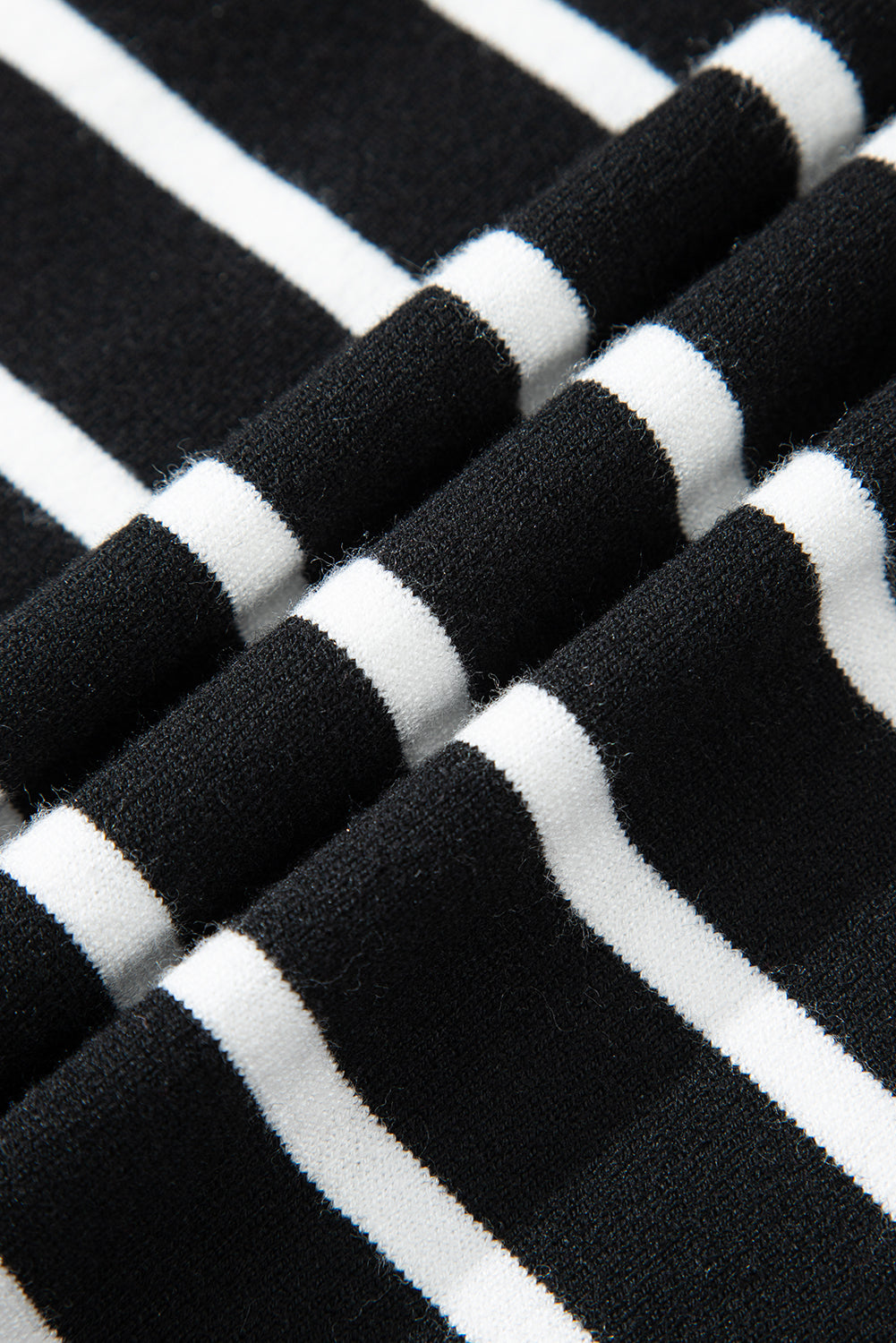 White Stripe Ribbed Trim Round Neck Bubble Sleeve Knitted Top