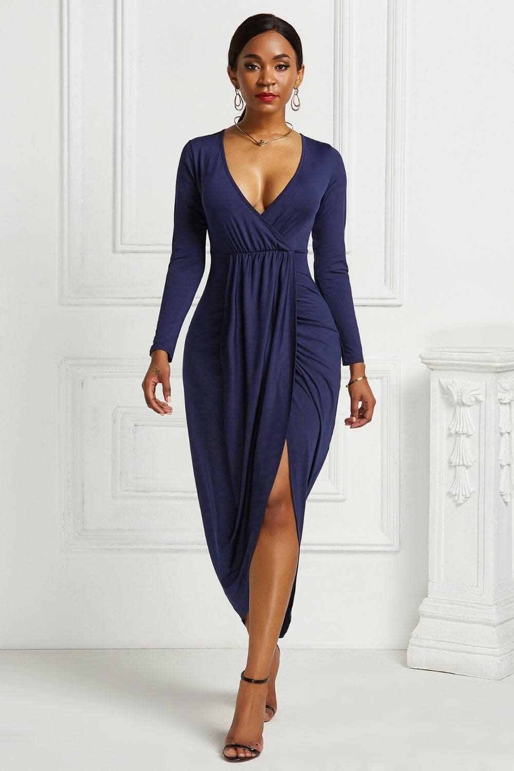 Elegant ruched surplice dress