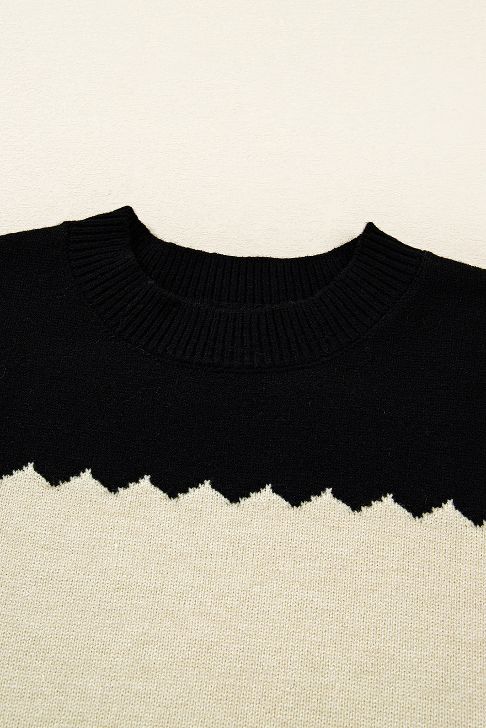 Black Colorblock Crew Neck Drop Shoulder Sweater Relaxed Fit
