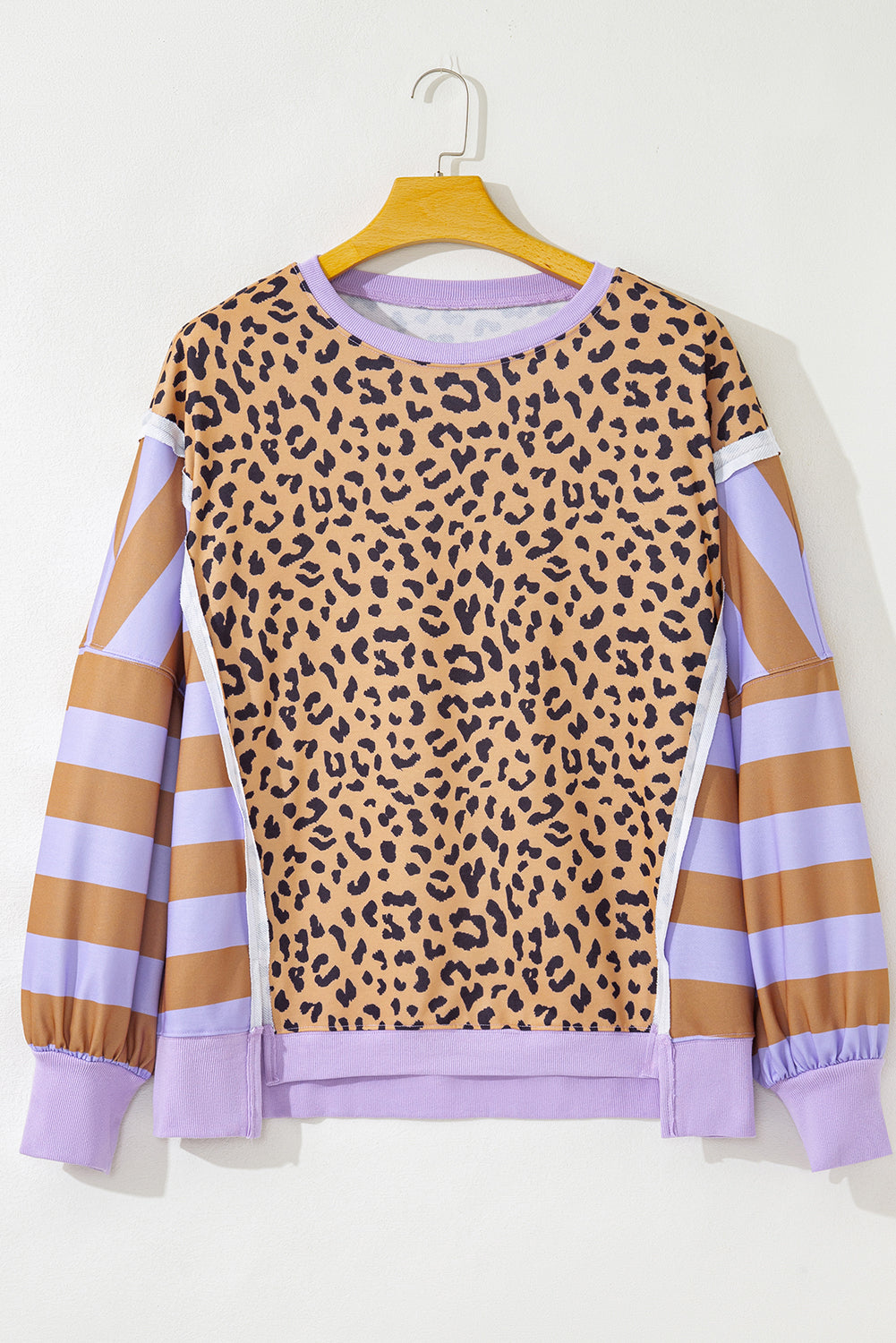 Premium Purple Leopard Striped Patchwork Plus Size Loose Sweatshirt