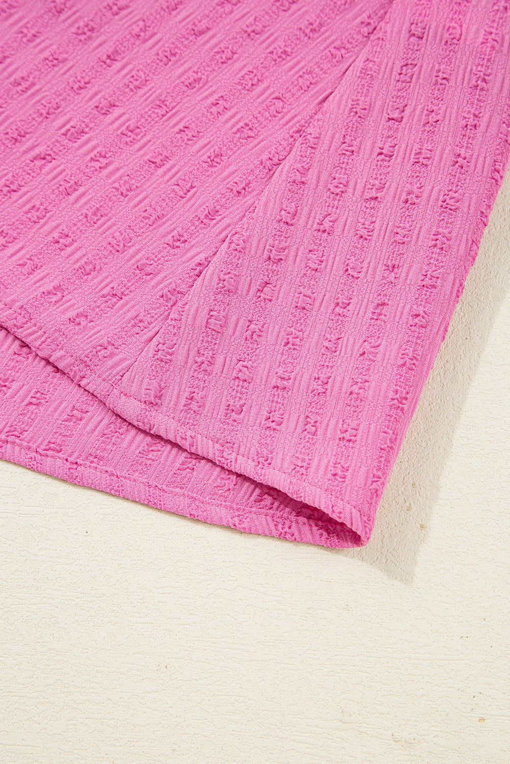 Premium Sachet Pink Plus Size Textured Tie Split Neck Puff Sleeve Flowy Mini Dress