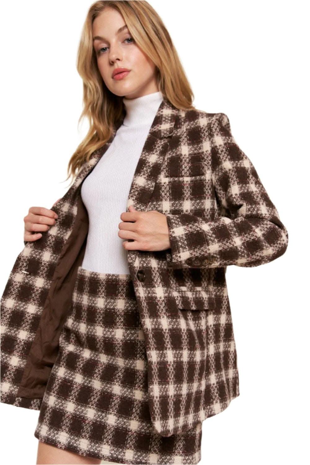 Plaid brushed blazer for women