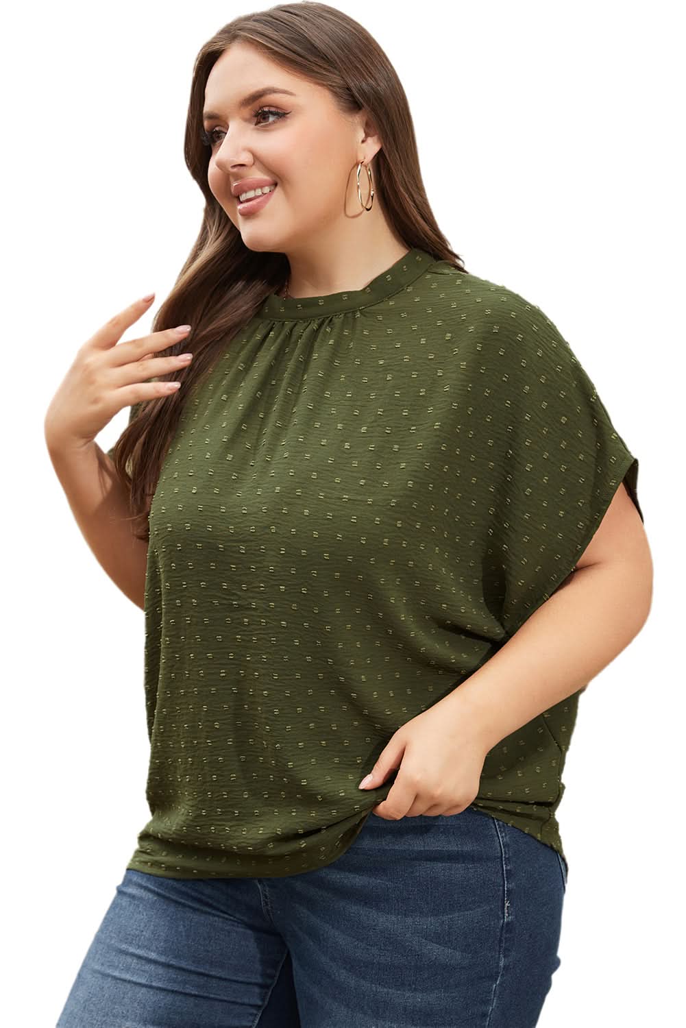 Moss green plus size swiss dot top