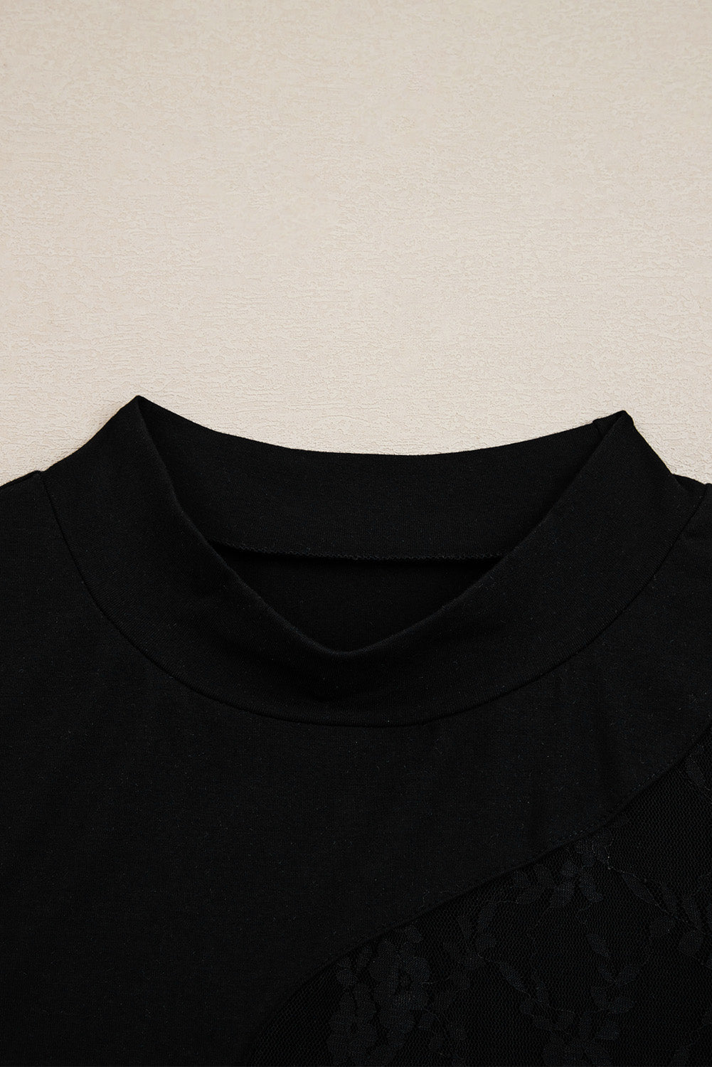 Black Plus Size Lace Patchwork Cutout Long Sleeve Top