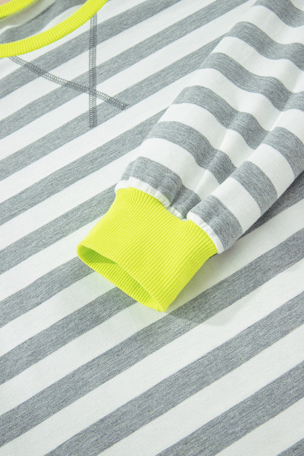 Premium Gray Stripe Ribbed Long Sleeve Blouse Plus Shorts Set