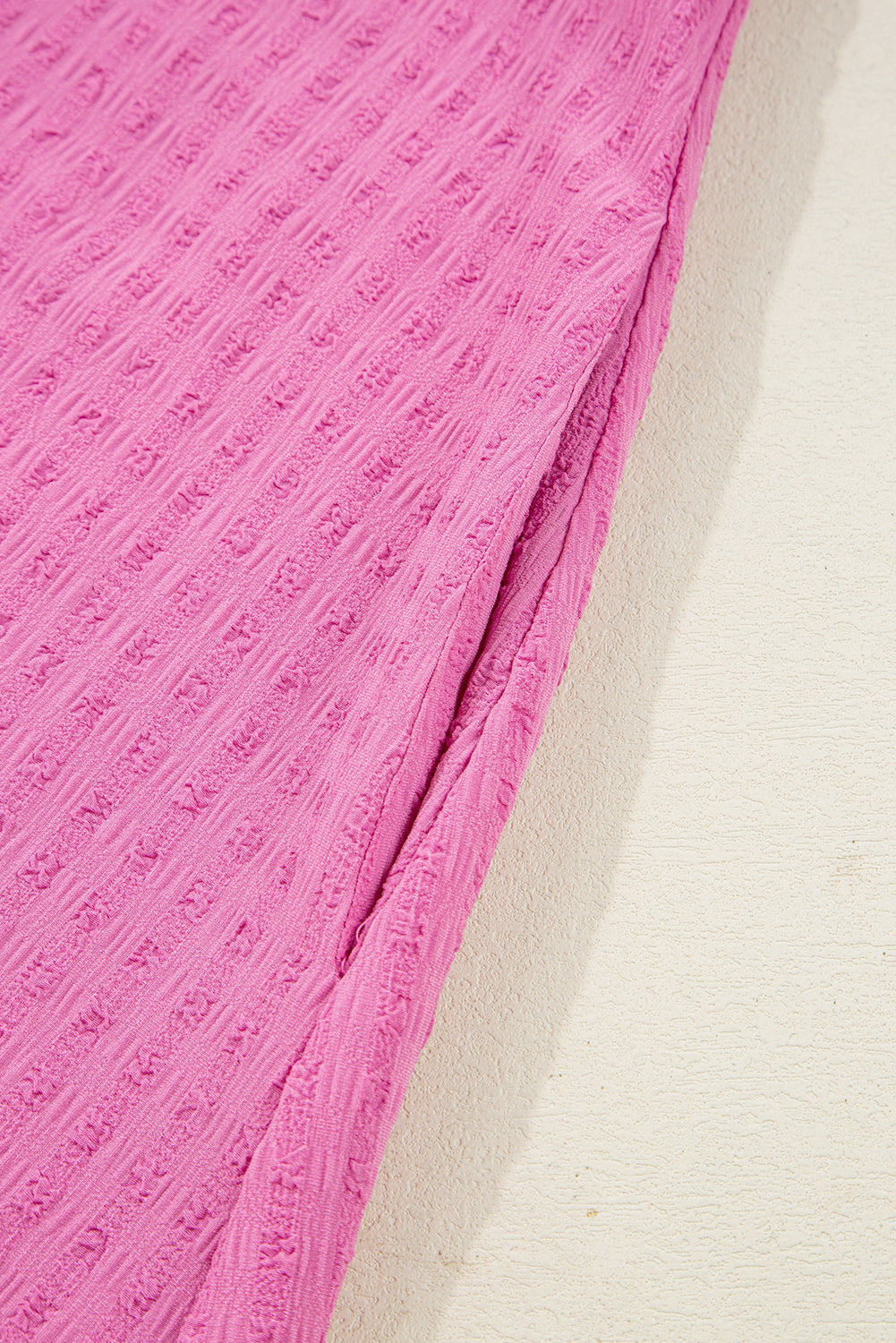 Premium Sachet Pink Plus Size Textured Tie Split Neck Puff Sleeve Flowy Mini Dress