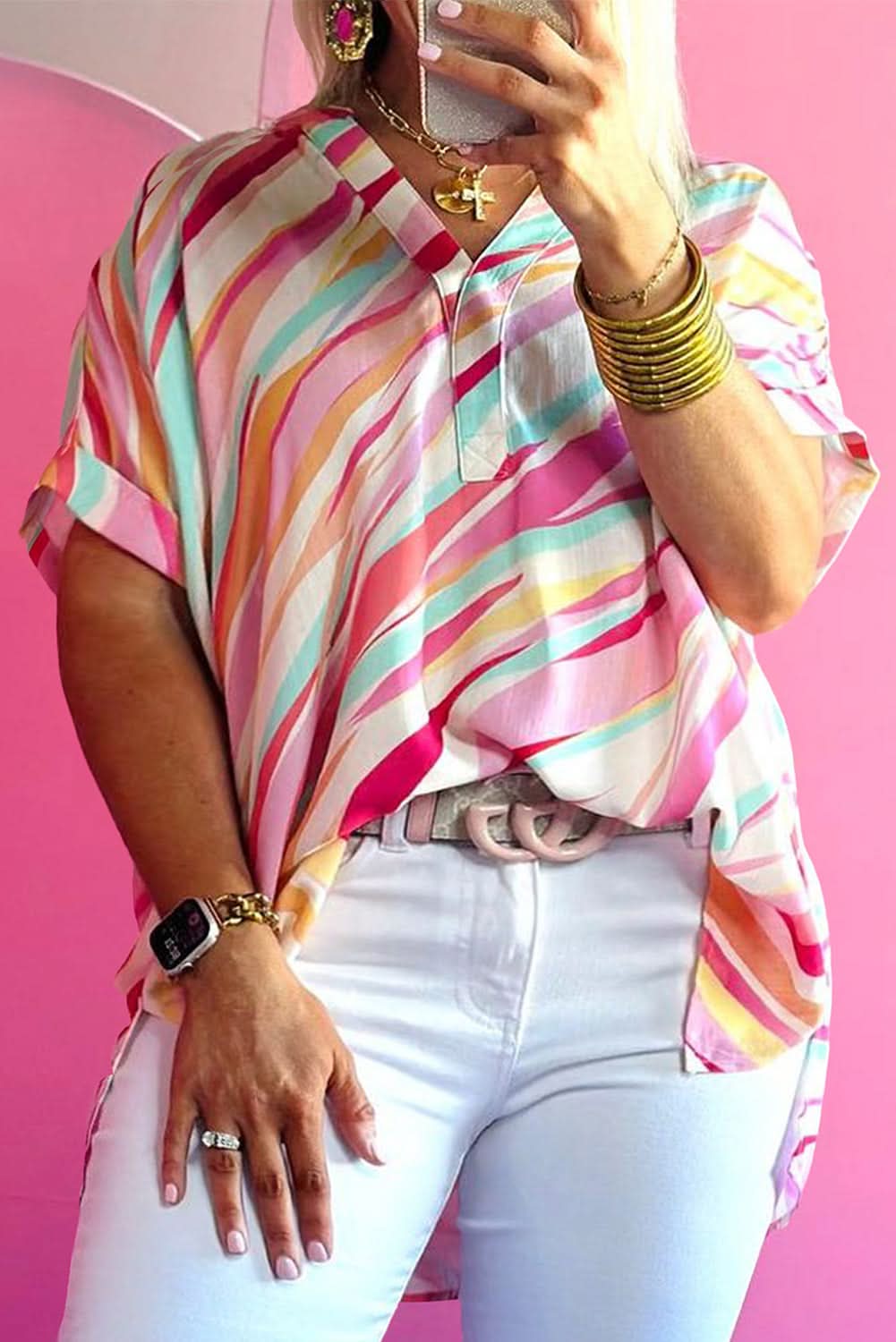 Chic plus-size abstract top, white