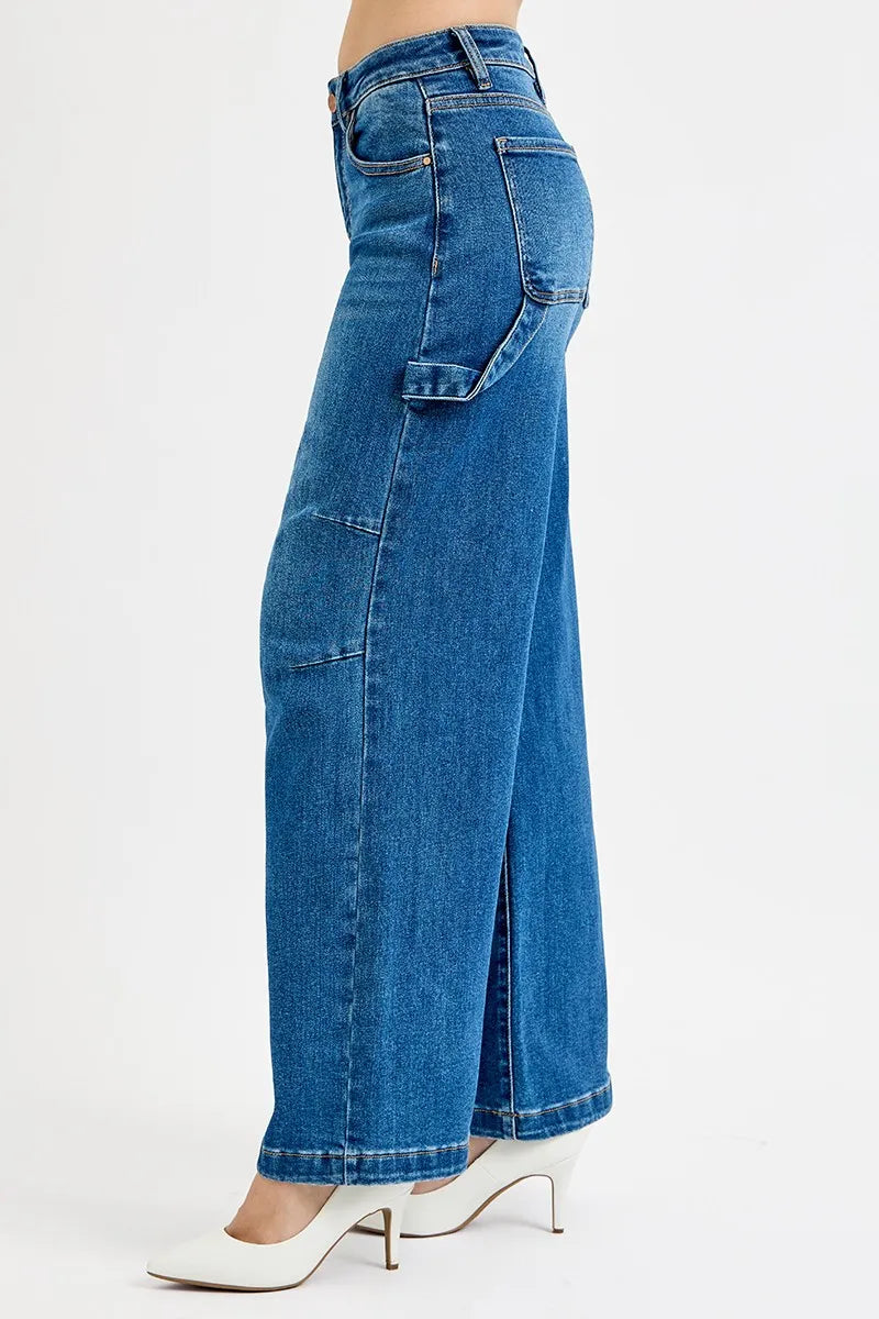 RISEN Full Size High Rise Wide Leg Patch Detailed Jeans Plus Size