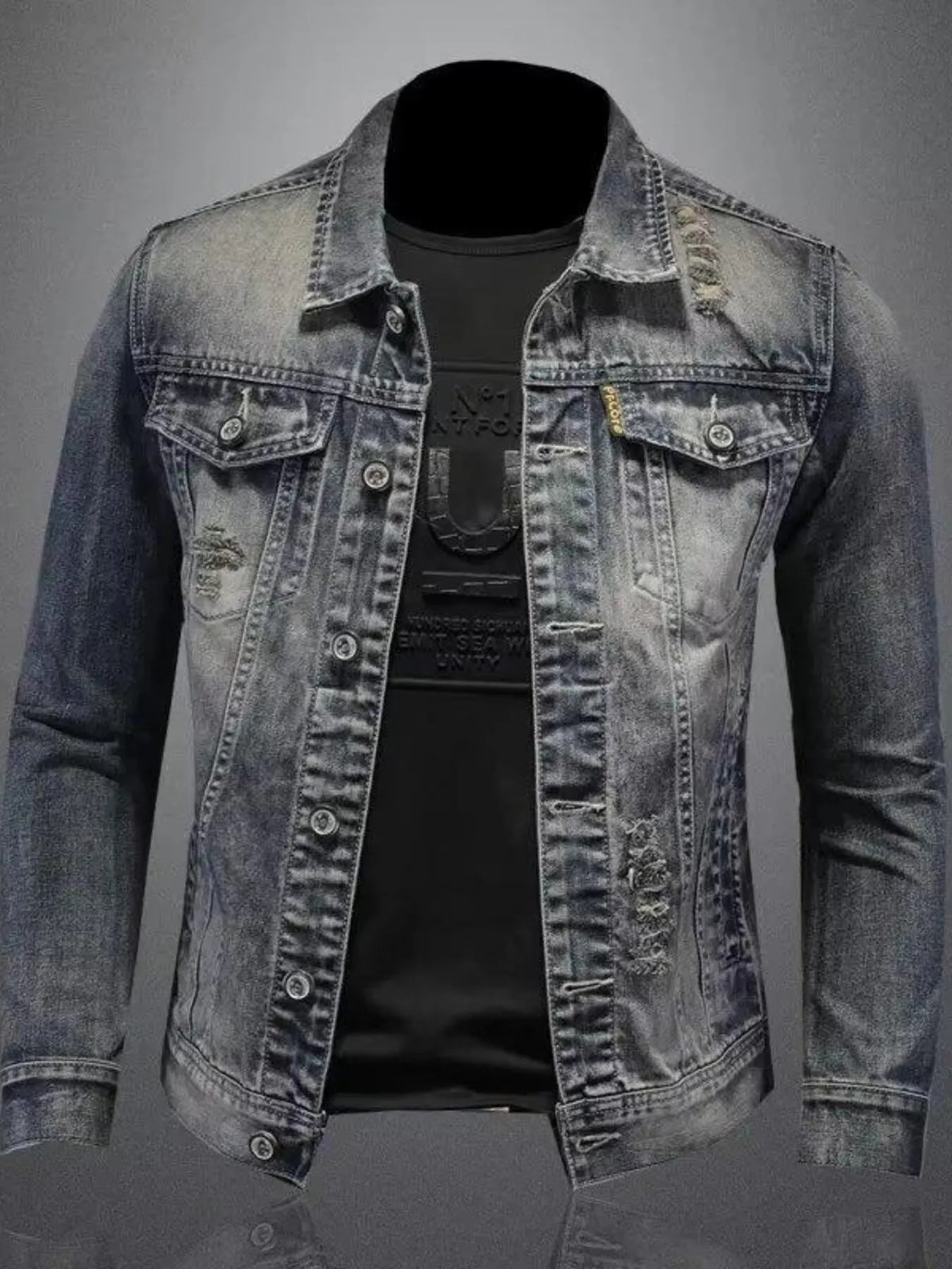 Men's Plus Size Button Up Long Sleeve Denim Jacket