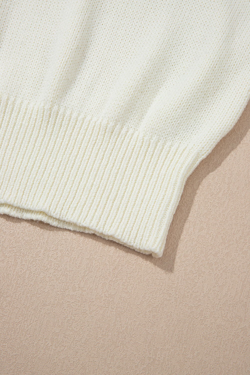 White Flower Round Neck Textured Puff Sleeve Sweater