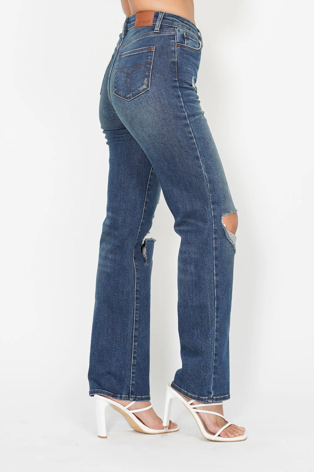 Judy Blue Plus Size High Waisted Ripped Knee Dad Jeans
