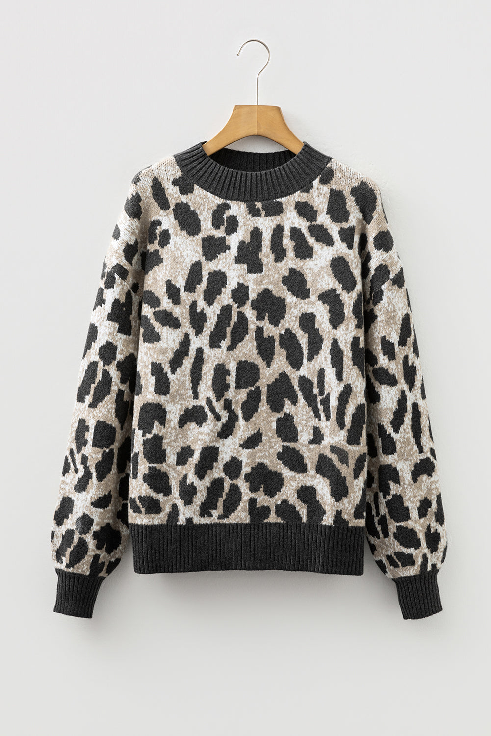 Carbon Grey Leopard Drop Shoulder Baggy Knit Sweater