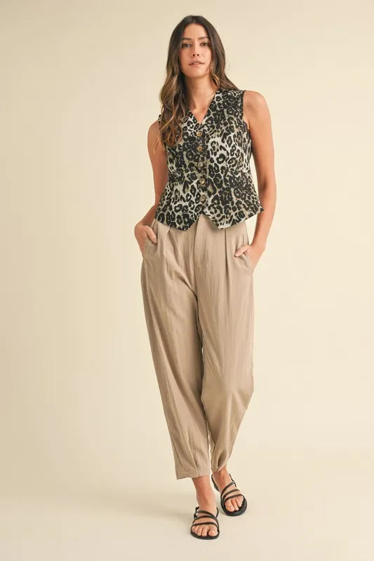 Trendsi Women's Grey Small Stretch Leopard Denim Vest