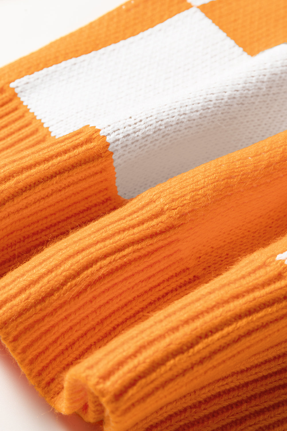 Grapefruit Orange Checkered Polo Collar Loose Sweater