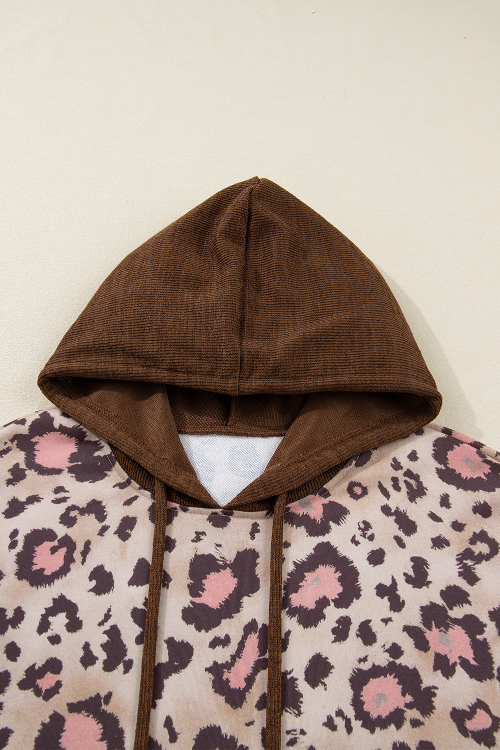 Brown Leopard Print Knit Patchwork Plus Size Hoodie