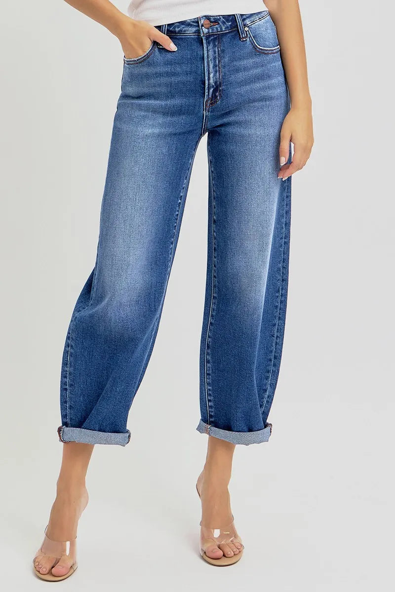 Risen Plus Size High Rise Crop Barrel Jeans With Mild Wash