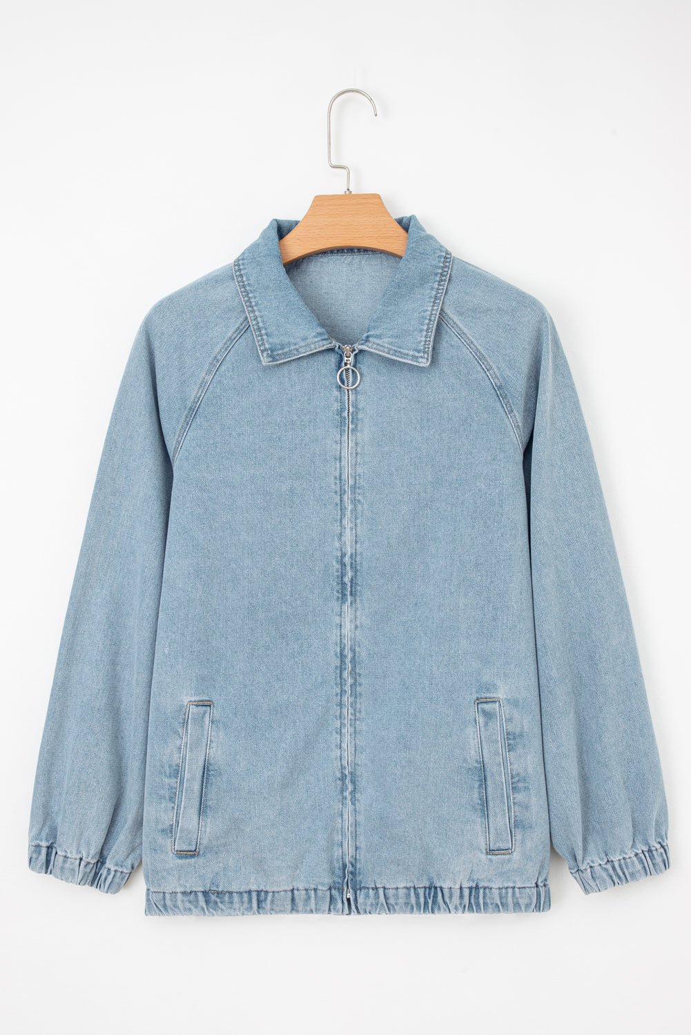 Myosotis Elastic Edge Collared Denim Jacket With Pocket