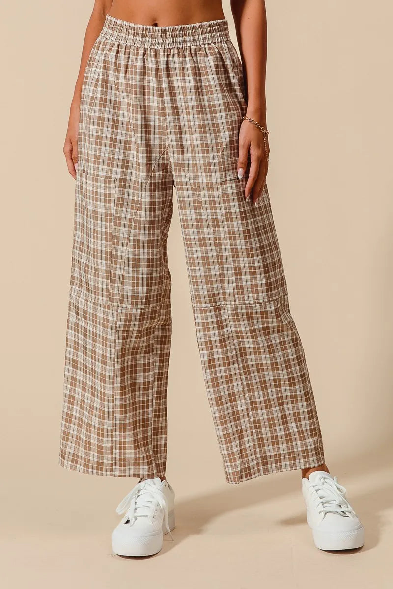 SO ME Check Plaid Wide Leg Pants with Big Patch Pockets