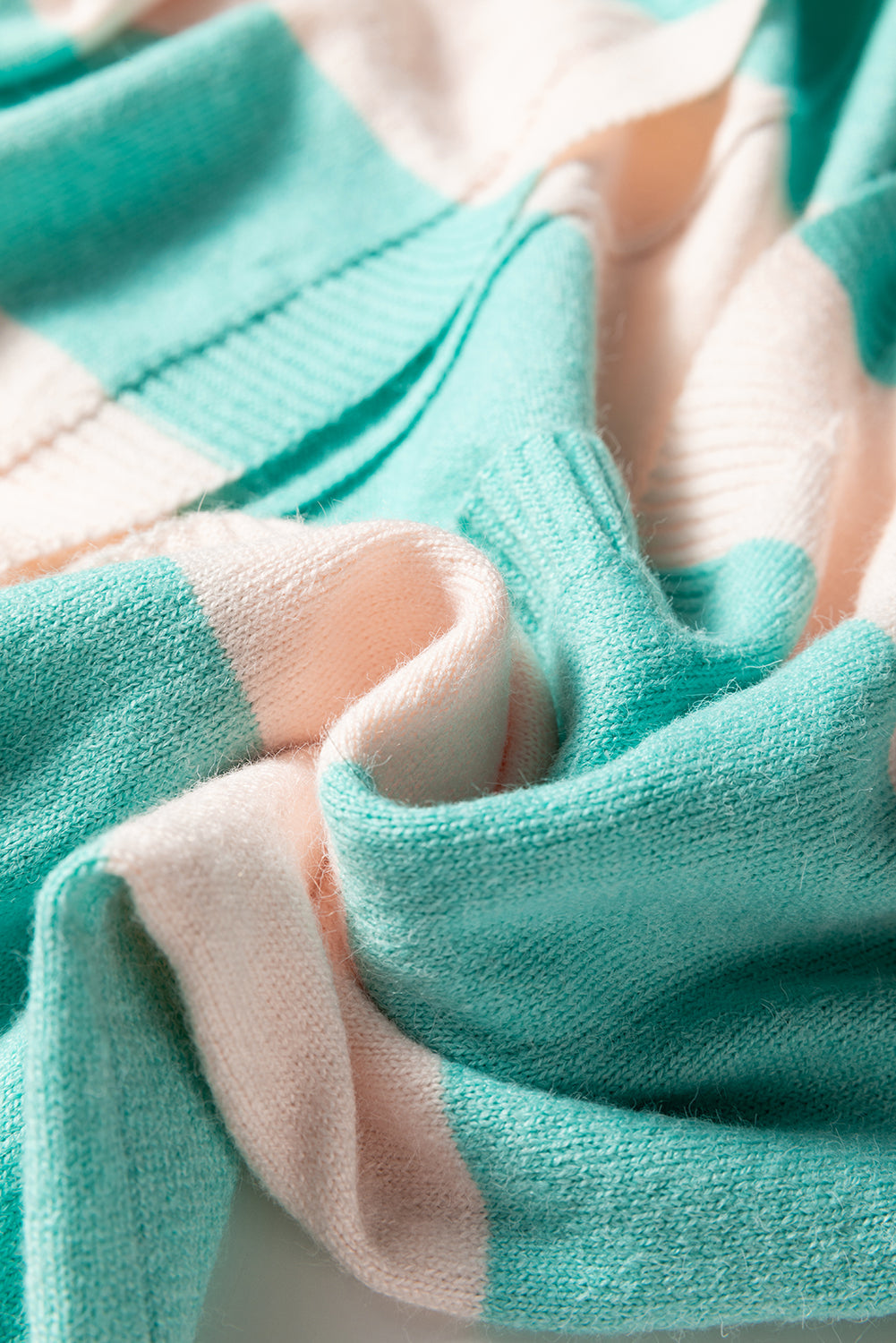 Premium Iceland Blue Colorblock Knit Open Front Short Cardigan