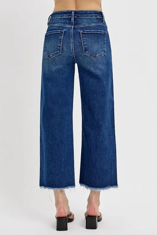 Risen Raw Hem Wide Leg Attached Buckle Jeans