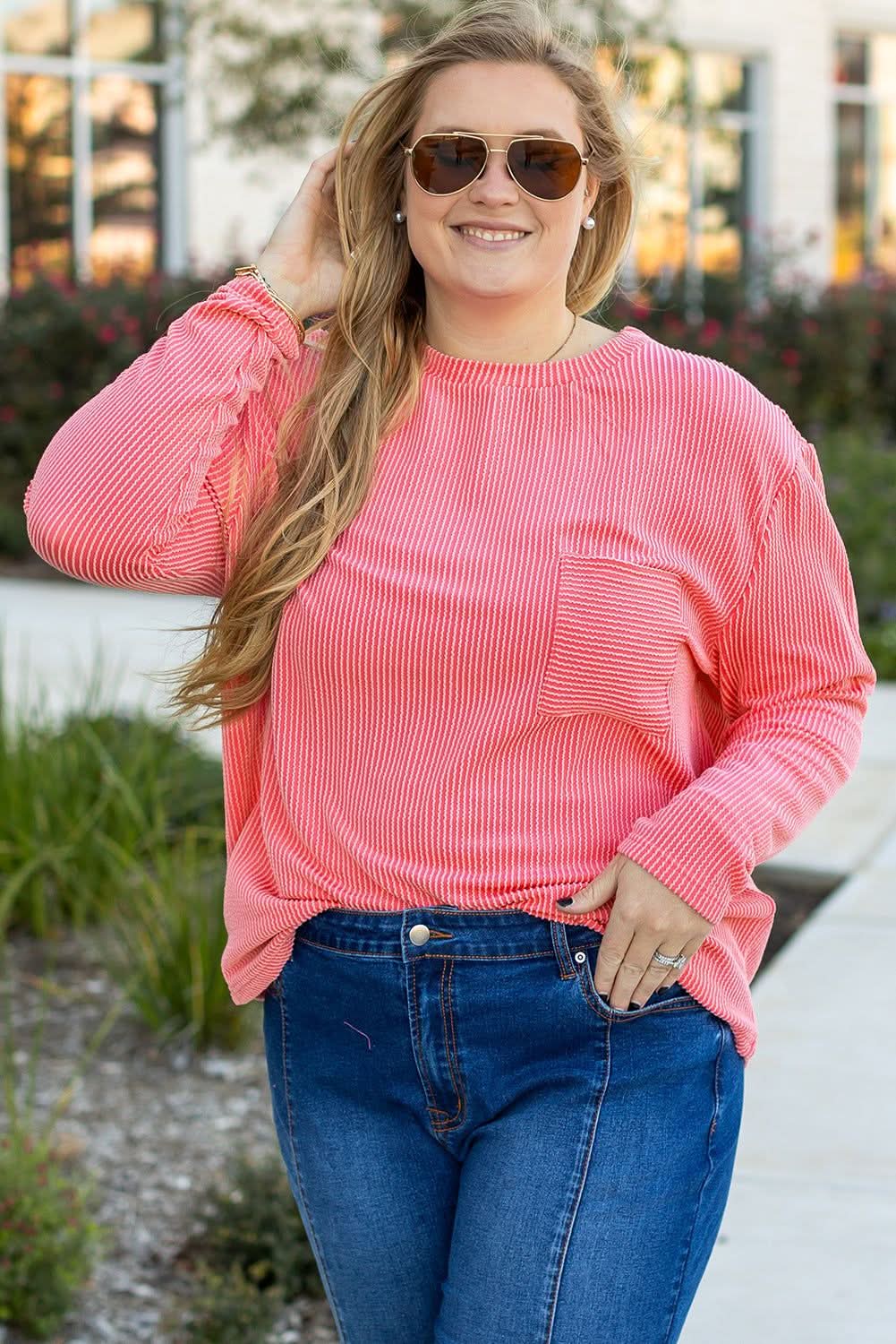 Peach blossom ribbed tee plus size