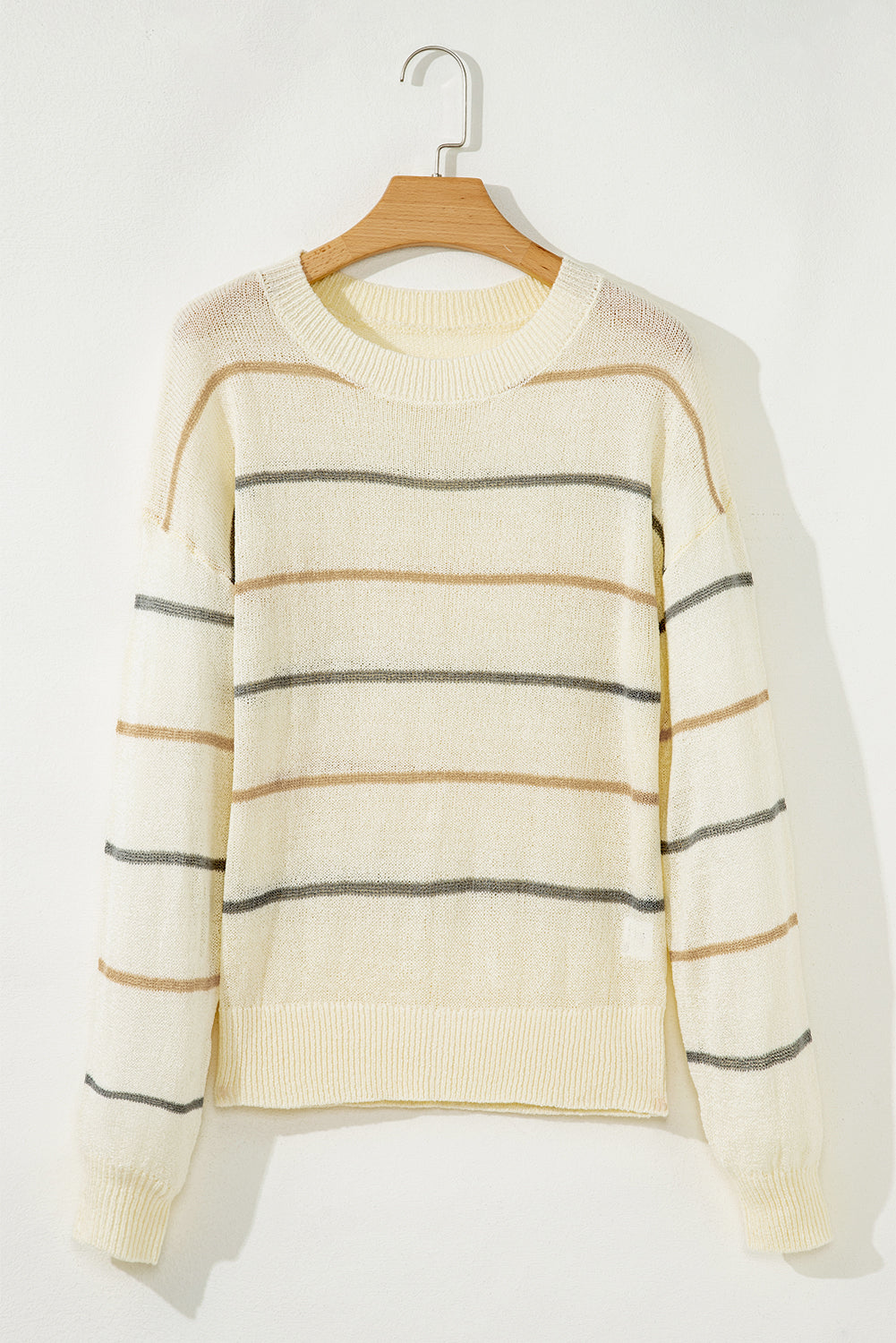 Premium Multicolour Striped Ribbed Edge Drop Shoulder Sweater