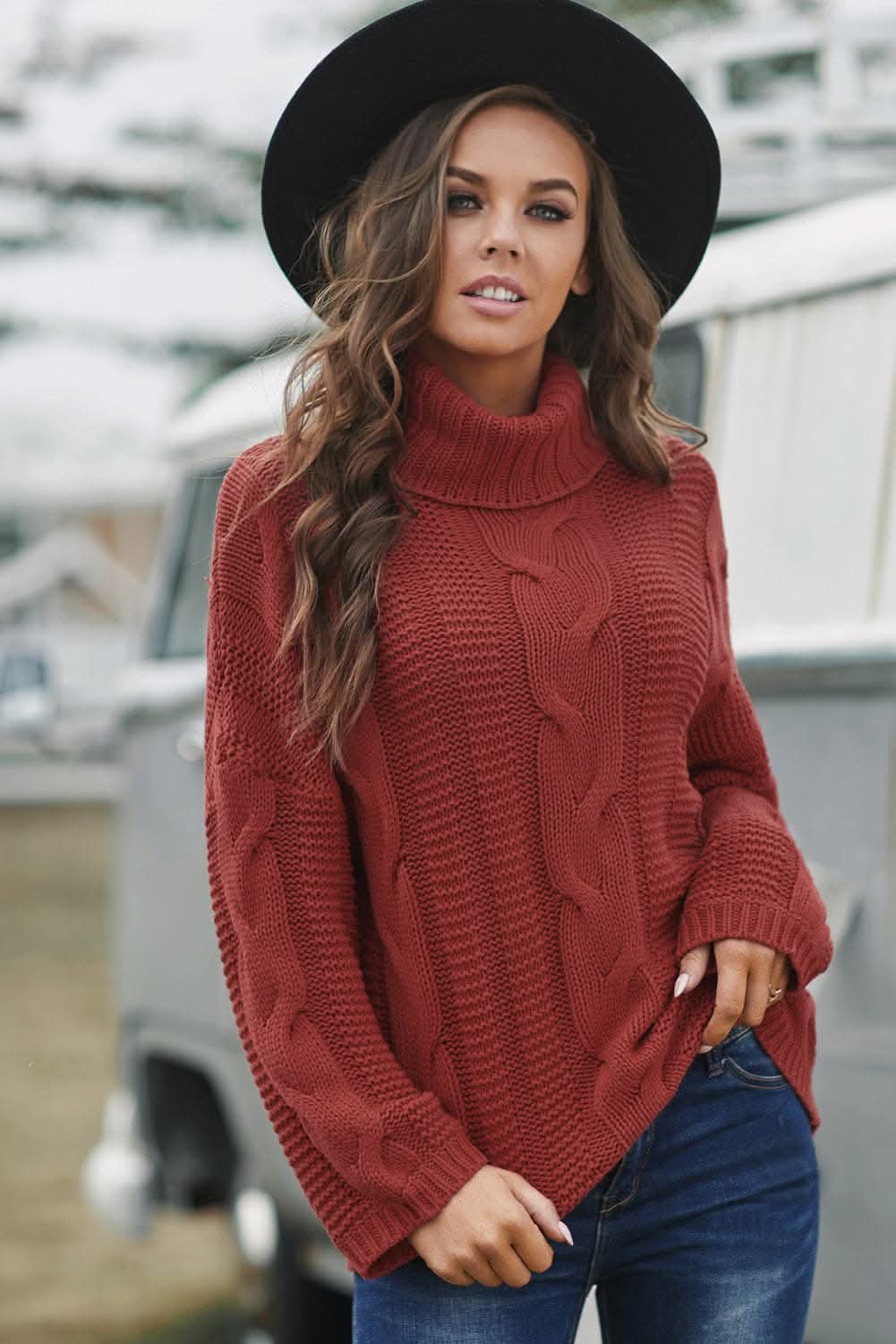 Cozy cable-knit turtleneck sweater