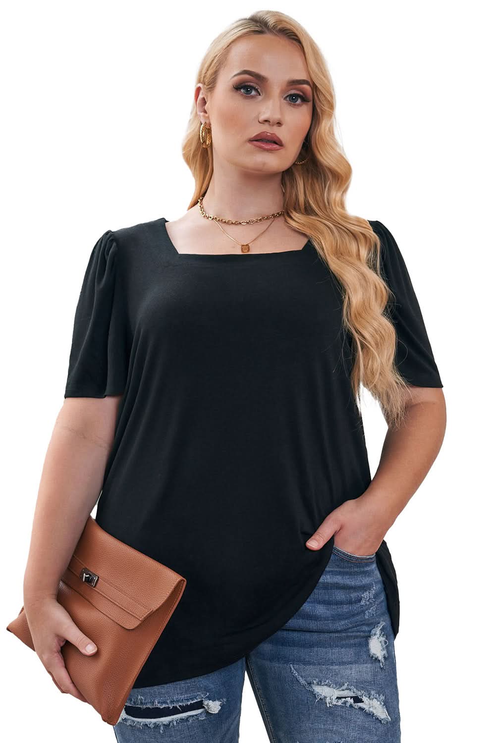 Chic black plus size top with ruching