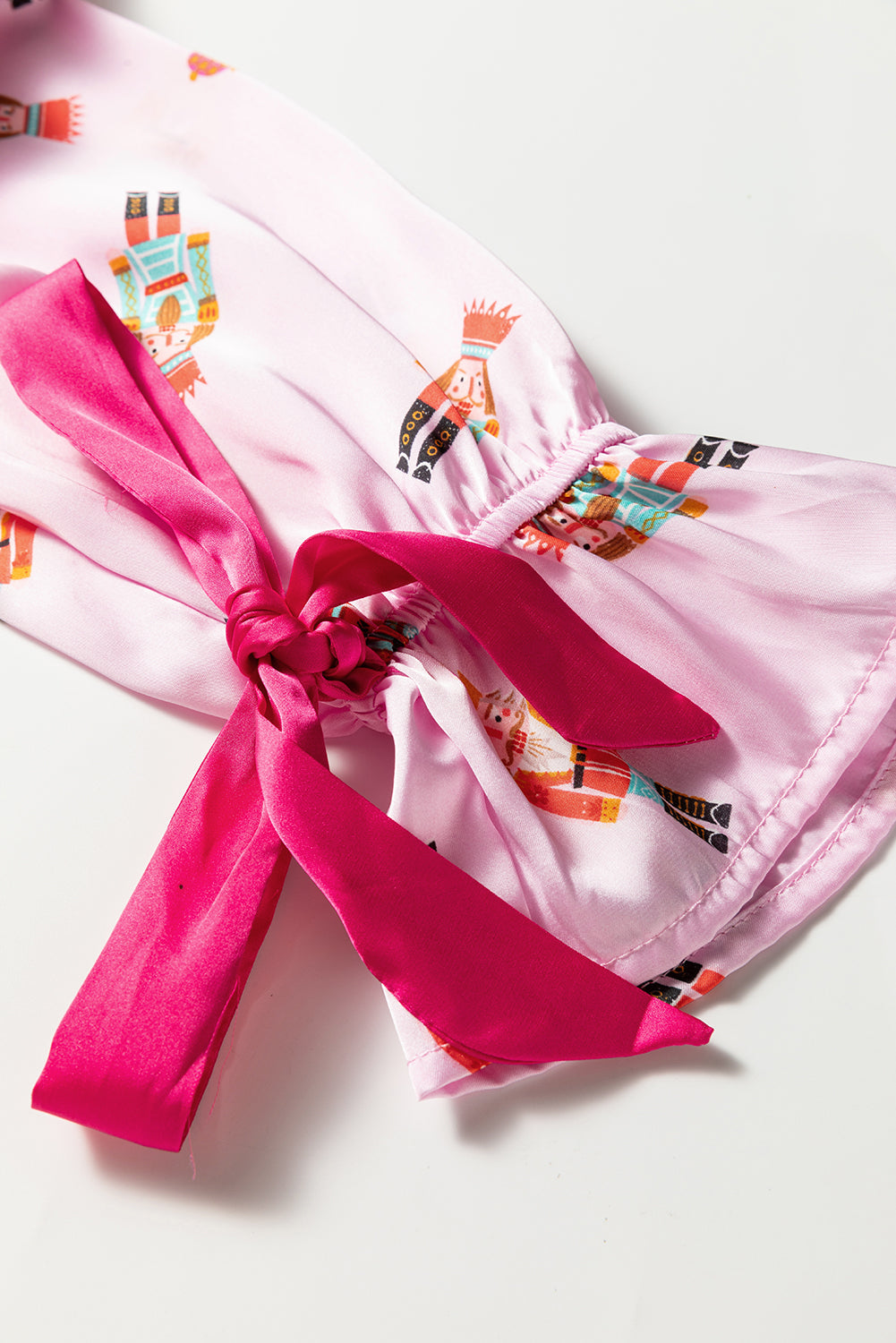 Pink Nutcracker Print Two Piece Pajama Set Contrast Trim Bow