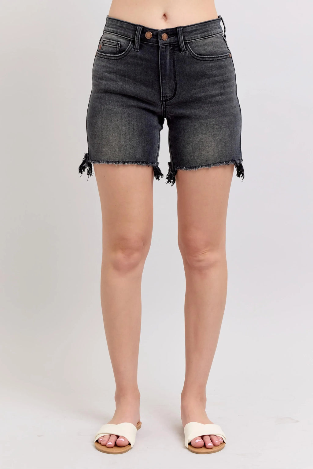 Judy Blue Plus Size Dad Denim Shorts Long Cut Off 2 Button