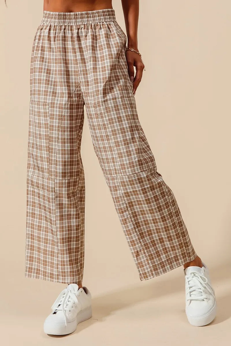 SO ME Check Plaid Wide Leg Pants with Big Patch Pockets