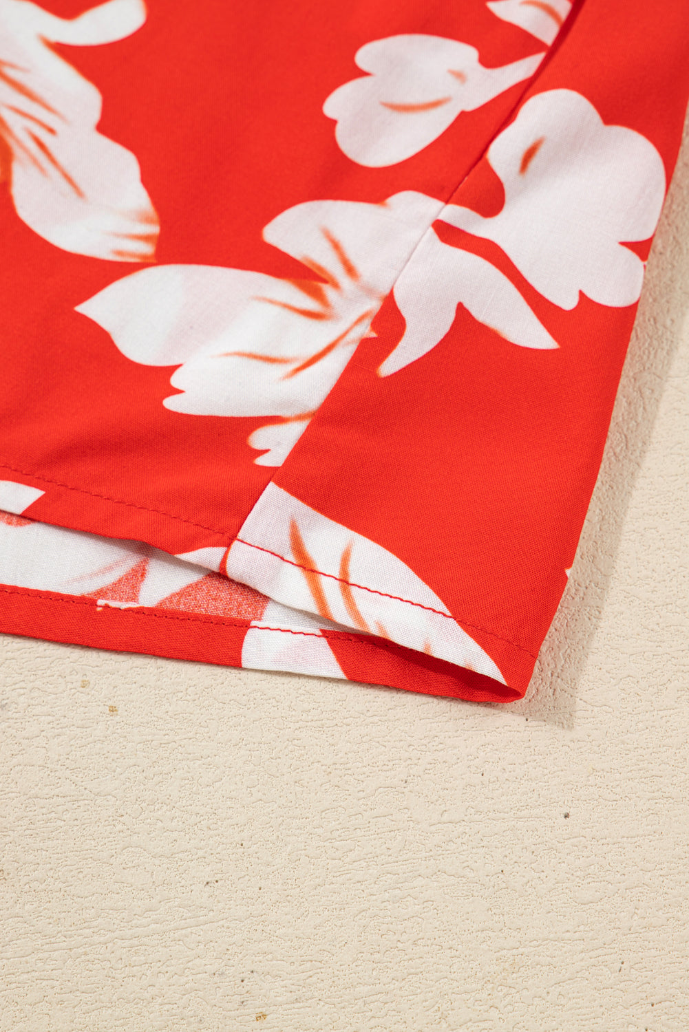 Premium Red Plus Size Floral Print Loose Button Up Shirt For Women