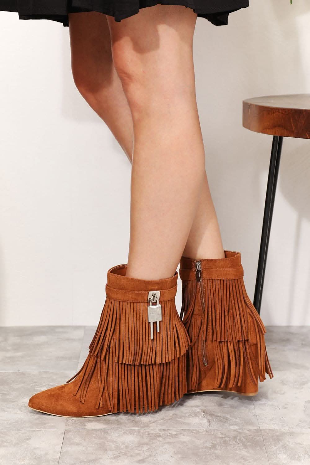Chic women's tassel wedge ankle booties for stylish elegance