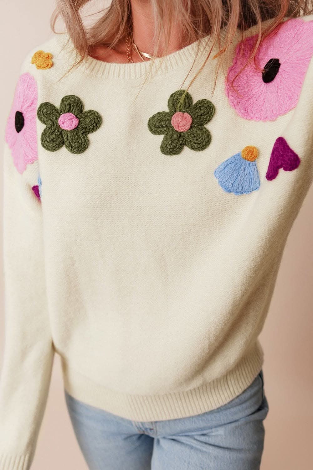 Chic floral crochet sweater