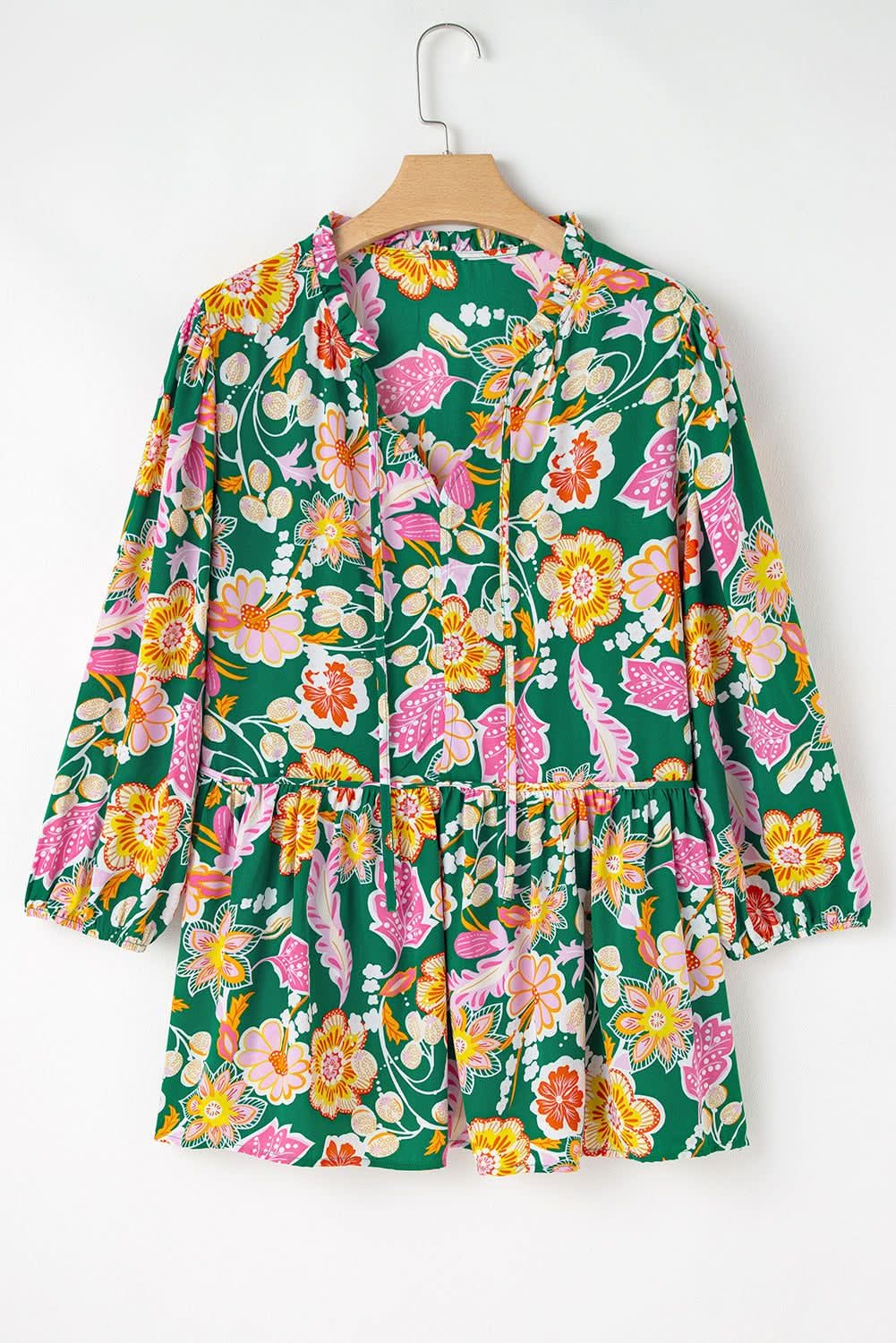 Green floral plus size babydoll top