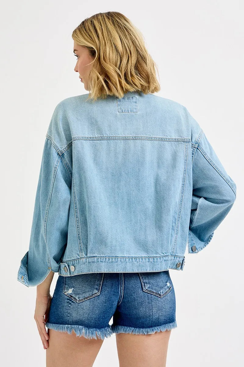 RISEN Washed Dropped Shoulder Denim Jacket Oversized Fit