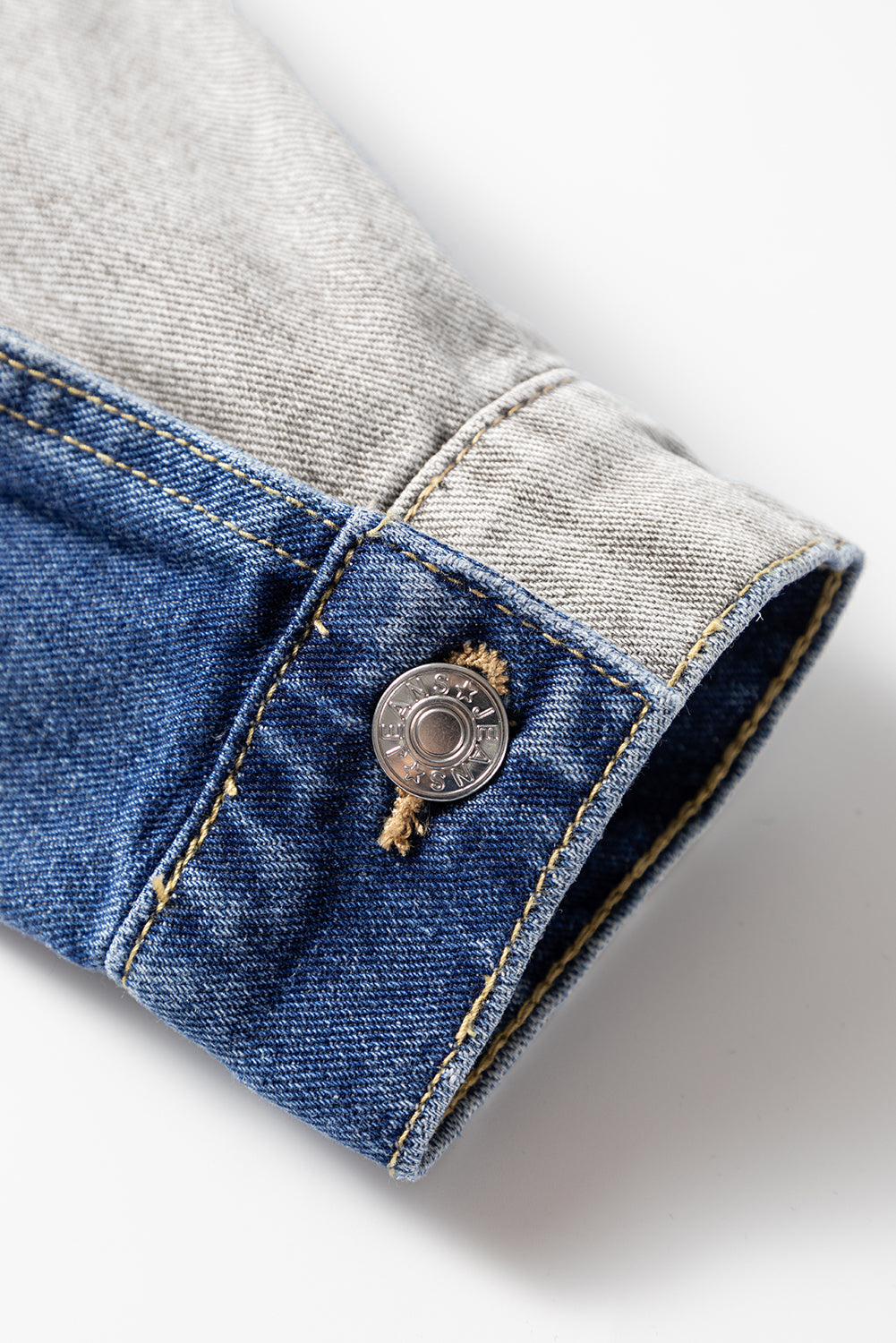 Dusk Blue Color Block Patchwork Flap Detail Distress Denim Jacket