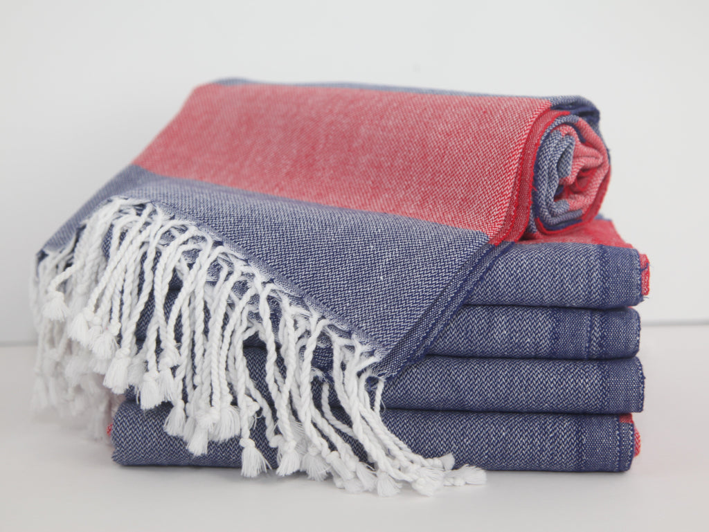 Basiclayersca Basiclayersca Monaco Red Navy Stripe Turkish Towel 100 Percent Natural Cotton 40 Inch by 70 Inch - Premium Quality Home & Kitchen | Fast Shipping & Returns - Premium Quality Home & Kitchen > Premium Collection | Fast Shipping & Returns
