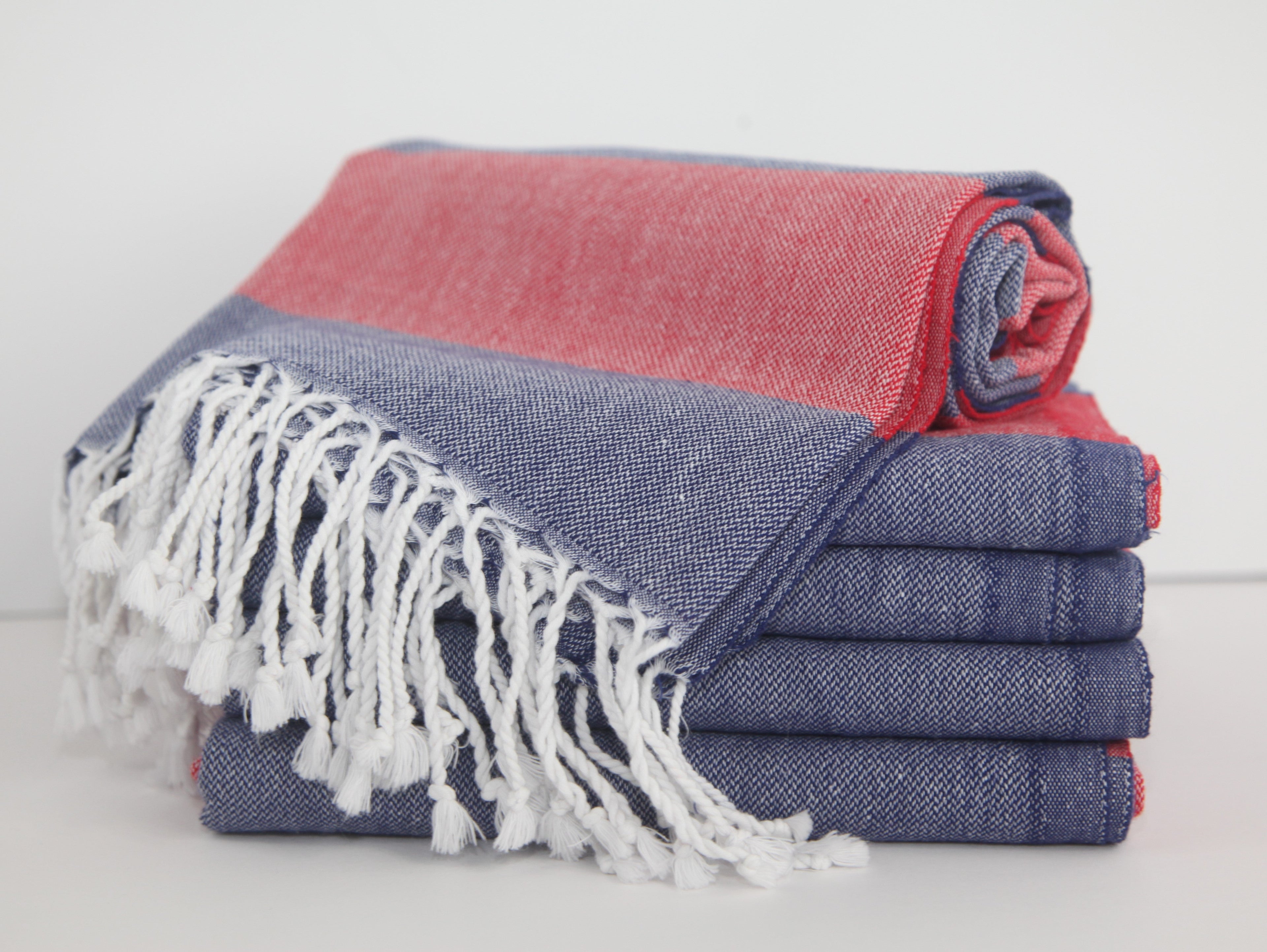 Basiclayersca Basiclayersca Monaco Red Navy Stripe Turkish Towel 100 Percent Natural Cotton 40 Inch by 70 Inch - Premium Quality Home & Kitchen | Fast Shipping & Returns - Premium Quality Home & Kitchen > Premium Collection | Fast Shipping & Returns