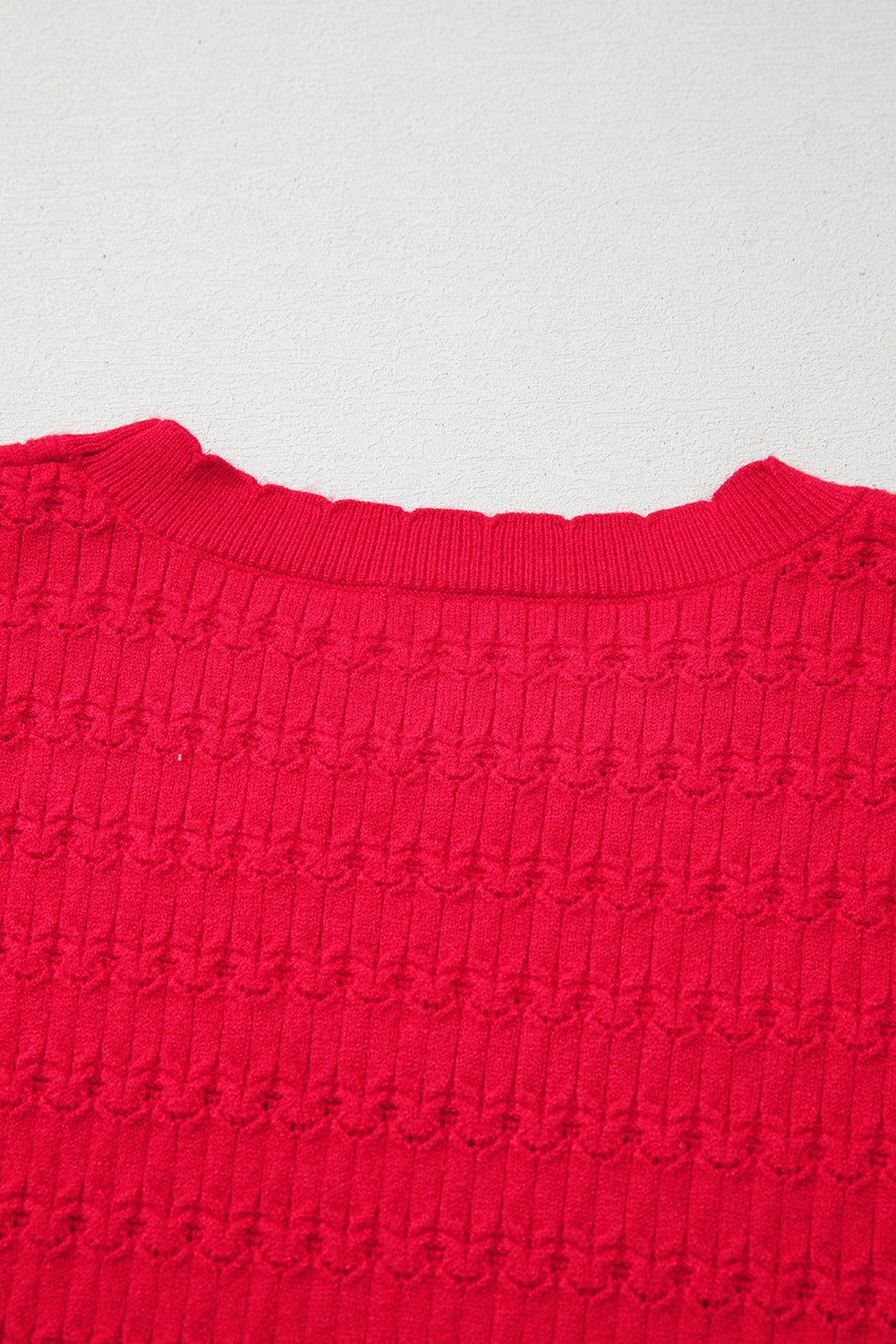 Fiery Red Trendy Print Knit Ribbed Cuffs Crew Neck Sweater