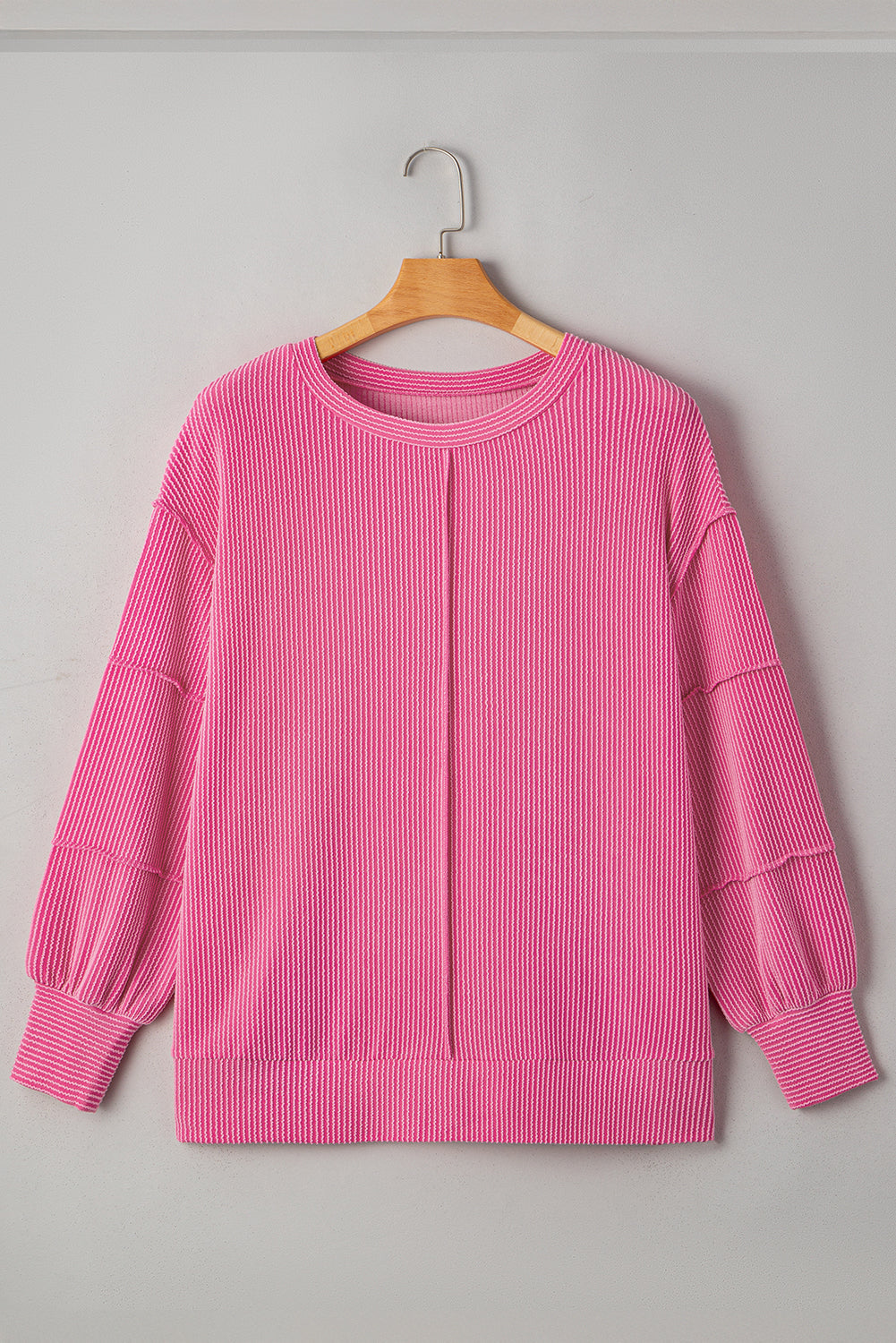 Bonbon Spiral Ribbed Exposed Seam Top Plus Size Long Sleeve