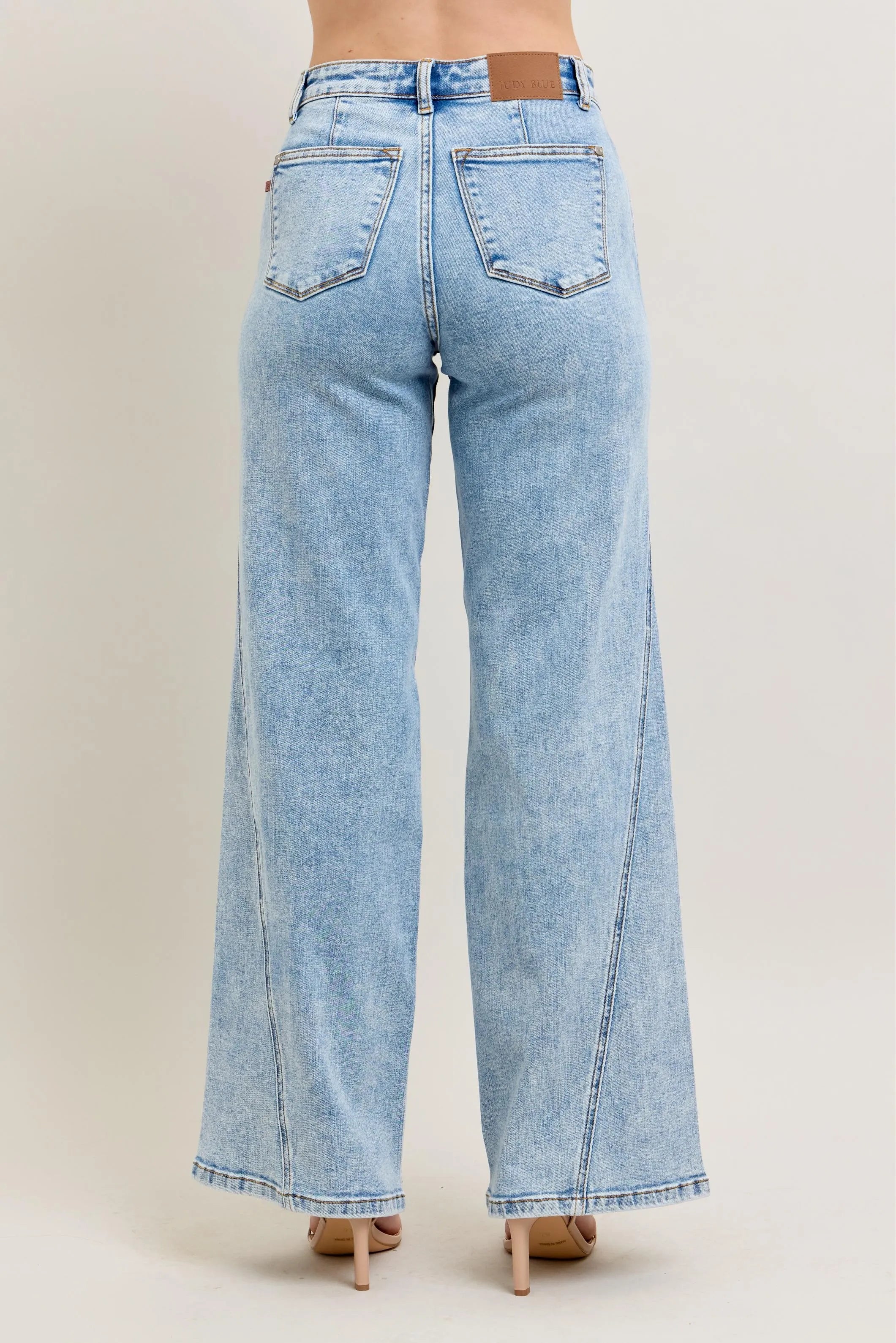Judy Blue Plus Size High Waist Wide Leg Jeans with Skewed Inseam