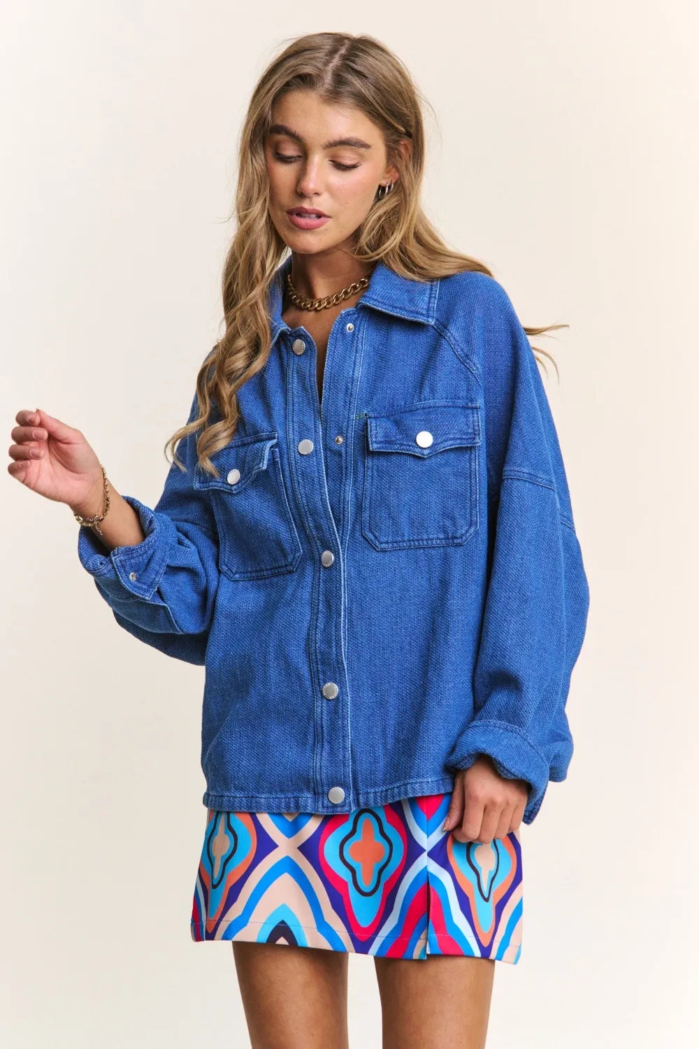 J.NNA Snap Down Long Sleeve Denim Shacket for Women