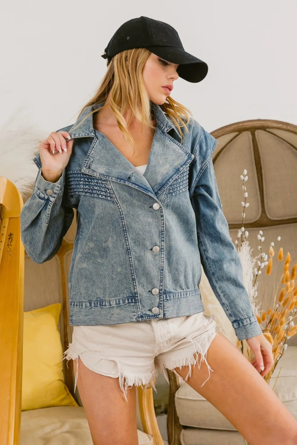 BiBi Button Up Long Sleeve Denim Jacket for Women
