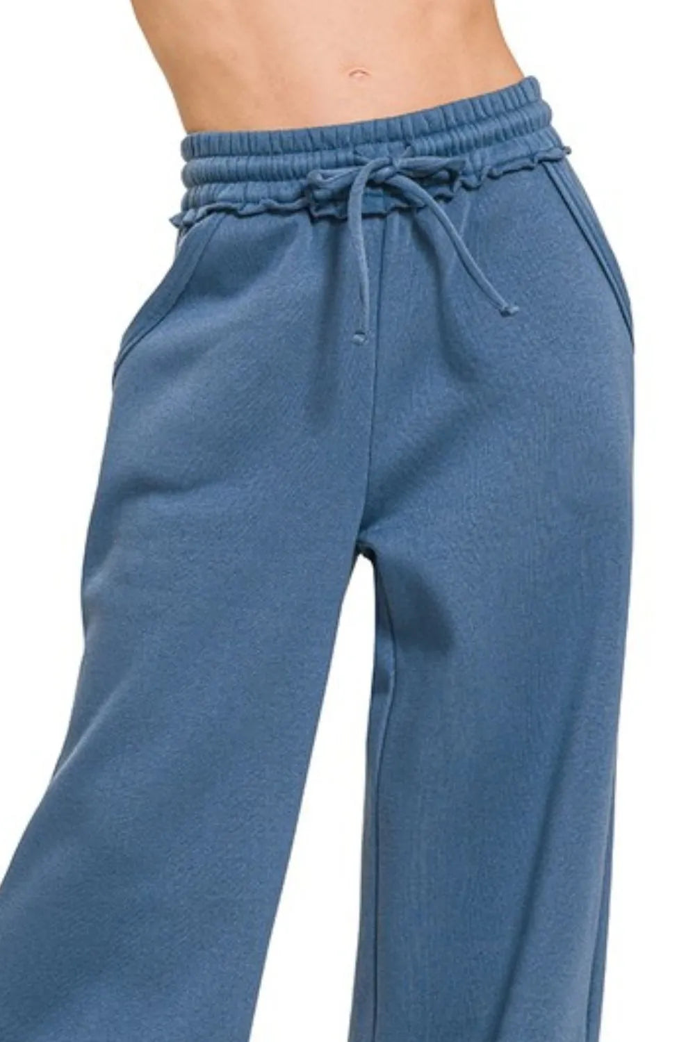 Zenana Fleece Exposed Seam Wide Leg Sweatpants