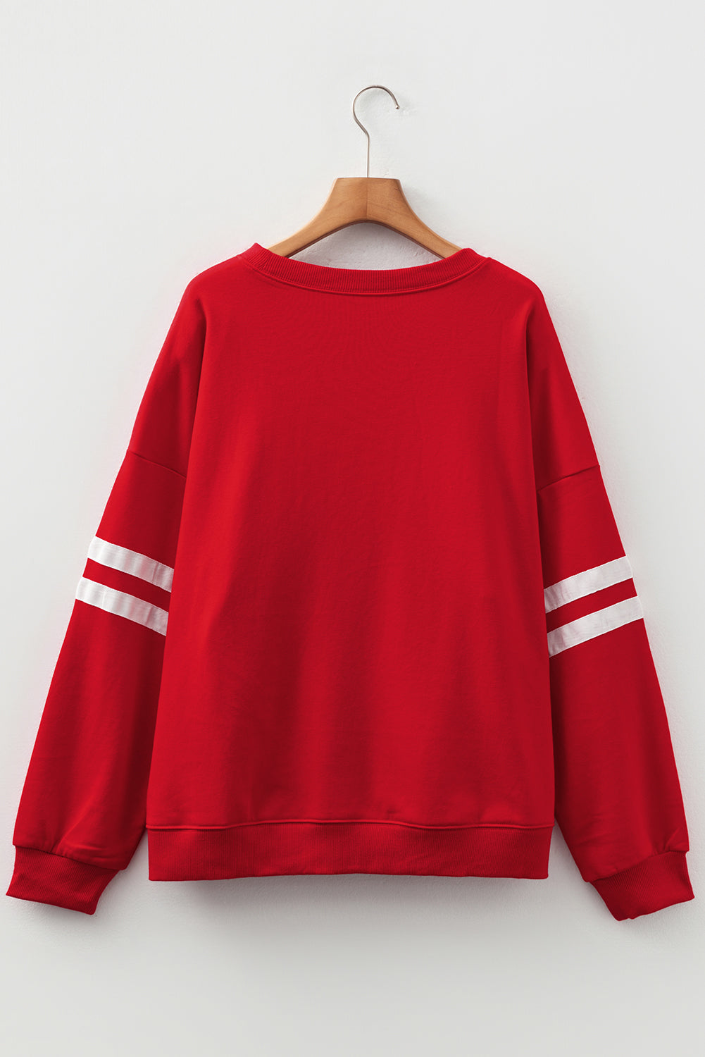 Fiery Red Varsity Striped Detail Crew Neck Plus Sweatshirt
