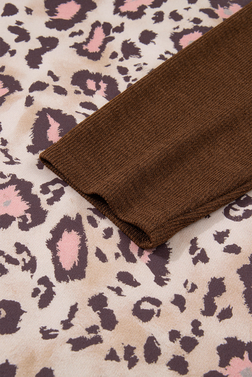 Brown Leopard Print Knit Patchwork Plus Size Hoodie