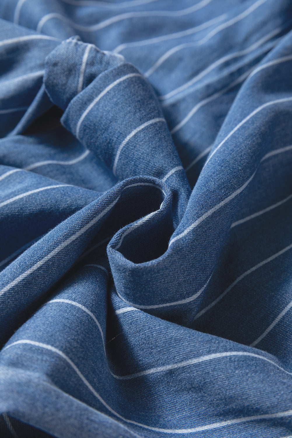 Premium Blue Stripe Chambray Wide Leg Tied Elastic Waist Trousers