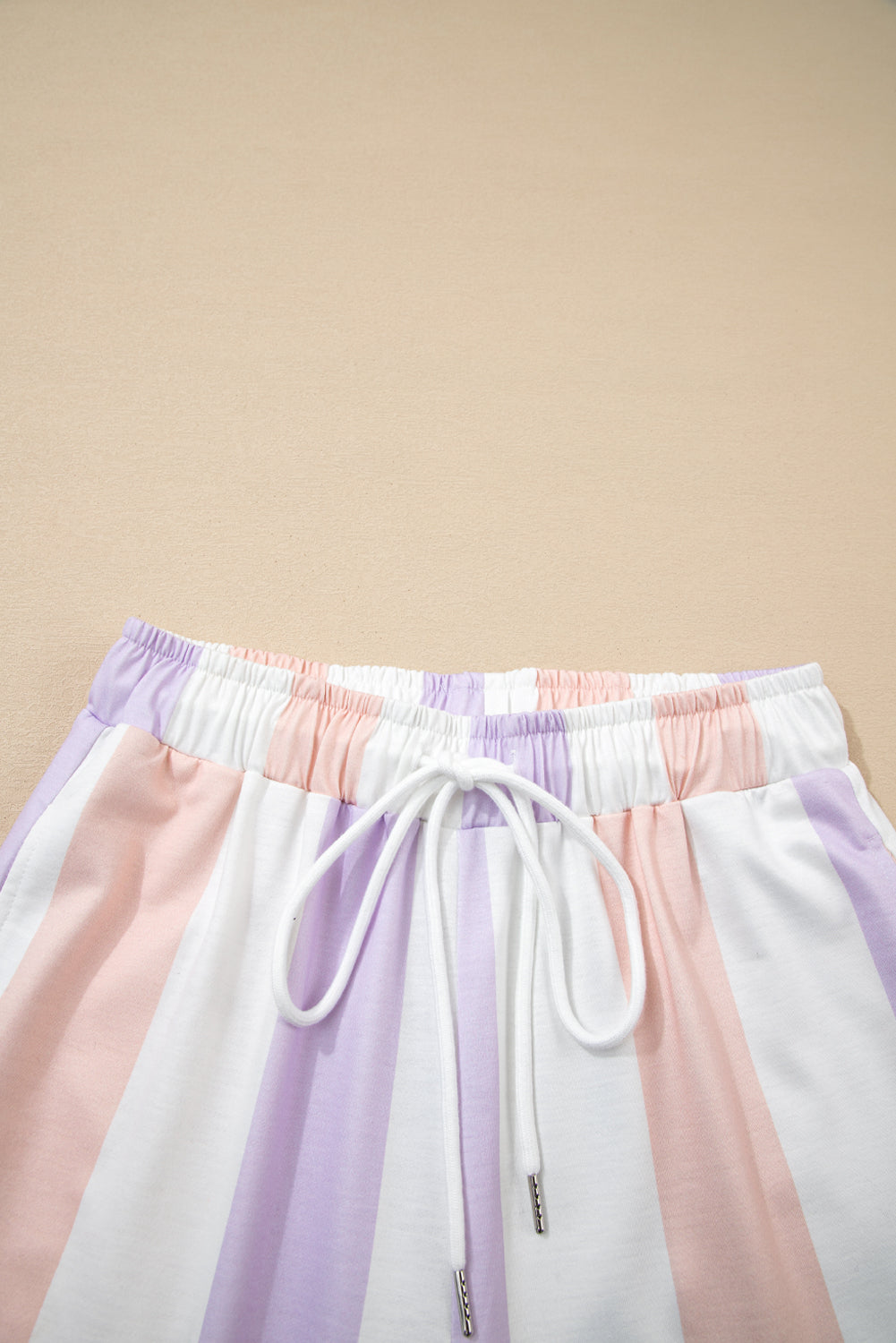 Purple Stripe Print Drawstring Loose Pants With Pockets