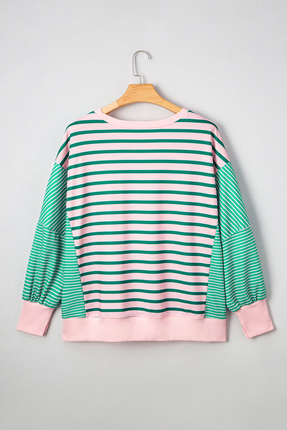 Green Stripe Color Block Exposed Seam Plus Size Sweatshirt